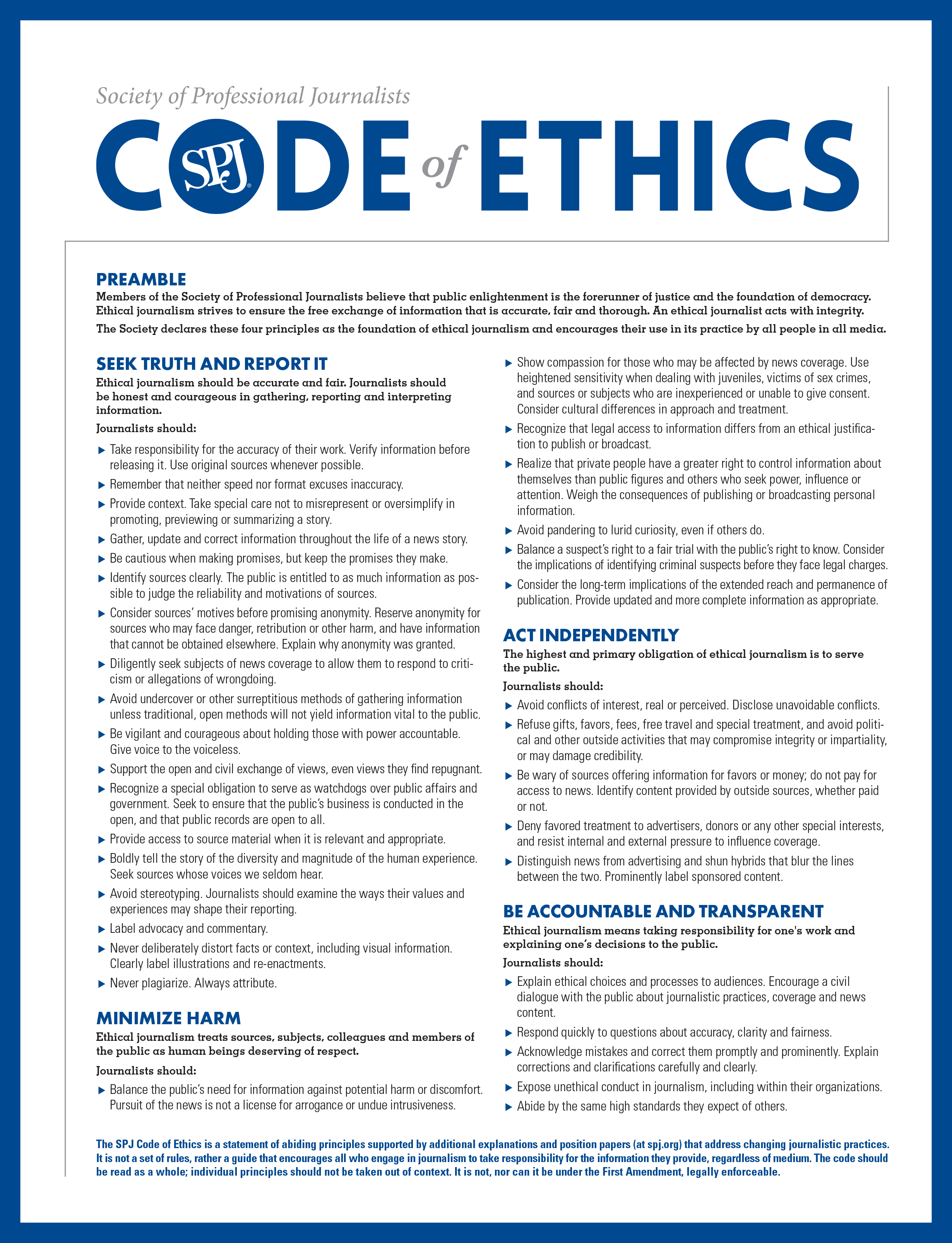 Personal code of ethics essay